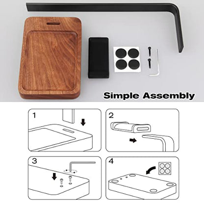 Walnut Wood & Aluminum Headset Holder, Desktop Headphone Stand, Universal headphone holder for most music gaming headsets - Black Walnut