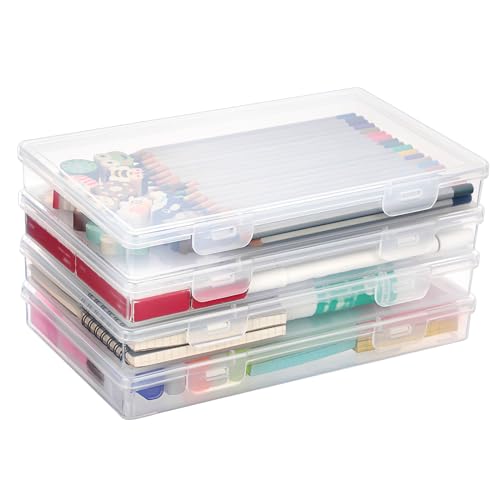 BTSKY Clear Plastic Storage Box with Flap Lid, Multipurpose Craft Organizers and Storage Box Art Supply Storage Organizer Plastic Sewing Box for Beads Pencils Sticky Notes, 4 Pack Medium Small - size: Medium Small-4 Pack
