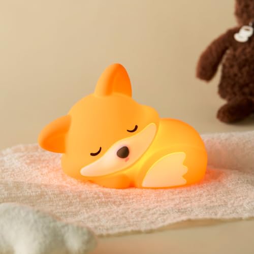 VoMii Fox Night Light for Kids, Cute Fox Lamp Silicone Baby Nursery Night Lamp, Dimmable Squishy Touch Bedside Lamps, Adorable Rechargeable Animal Lamps Gifts Kawaii Room Decor for Kids Girls Boys - color: FOX