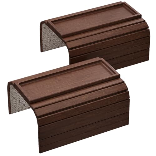 2 Pack Sofa Arm Tray, Bamboo Folding Couch Armrest Tray with Anti-Slip Pad For Drinks, Snacks, Phone, Remote Control (Brown) - color: Brown