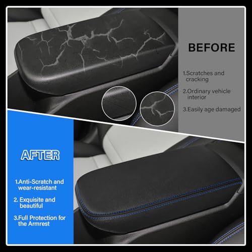Console Cover for 2024 2025 2026 Chevrolet Trax (LS/1RS/LT/2RS/ACTIV) Leather Center ArmRest Box Cover Pad 2024 2025 2026 Chevy Trax Accessories Protector Cushion (Blue Stitches) - color: blue