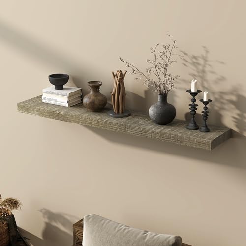 Acovy 48" Unfinished Solid Reclaimed Wood Floating Shelves, Rustic Heavy-Duty Wall Shelves, 8" Deep Floating Shelf for Living Room, Bathroom, Bedroom and Kitchen, Set of 1, Grey - color: Cement Grey, size: 48inches-1P