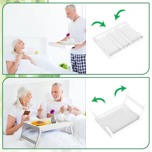 Artmeer Bed Tray Table with Folding Legs, Bamboo Breakfast Food Tray with Media Slot, Use As Platter, Laptop Desk, Snack, TV Tray Kitchen Serving Tray (White Extra-Large Size) - color: White, size: X-Large