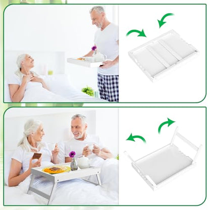Artmeer Bed Tray Table with Folding Legs, Bamboo Breakfast Food Tray with Media Slot, Use As Platter, Laptop Desk, Snack, TV Tray Kitchen Serving Tray (White Extra-Large Size) - color: White, size: X-Large