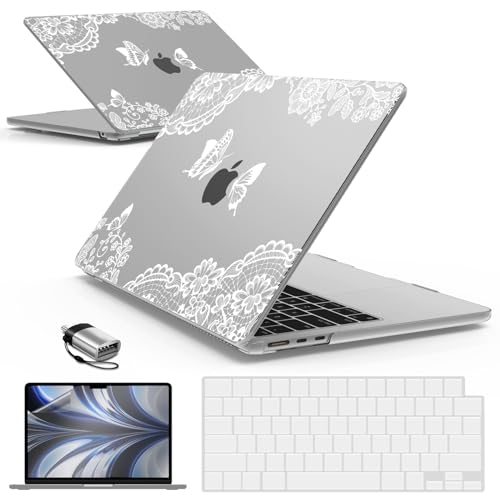 IBENZER Compatible with MacBook air 13 inch Case 2026 2025 2024 2023 2022 M4 A3240 M3 A3113 M2 A2681, HardShellCase w/KeyboardCover ScreenFilm Type-C for Mac air 13.6", Lace, KK-LACE+2TC - color: Lace