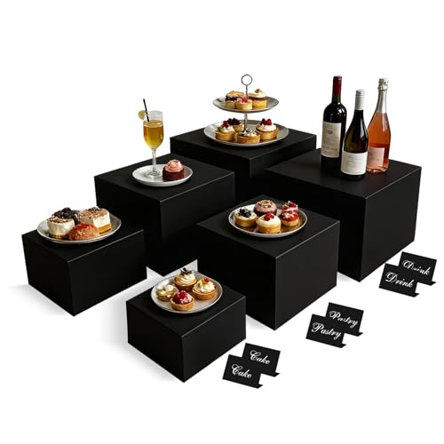 6PCS Buffet Risers,acrylic display risers,Dessert table display set Display Racks for Gatherings,Catering,Jewelry,and Collectibles (5in to 10in black) - size: 5in to 10in black