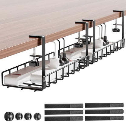 Under Desk Cable Management Tray 2 Pack, Xpatee Wire Management No Screws, Cable Tray with Clamp for Wire Management, Computer Code Rack for Office, Home - No Damage to Desk Black - color: Black