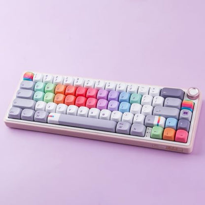Tsungup MOA Profile Keycaps,131 Keys Gray Rainbow Candy Custom Keycaps,PBT Cute Dye Sub Key Caps Keyboard Keycap Set for MX Switches Mechanical - color: Gray Rainbow Candy