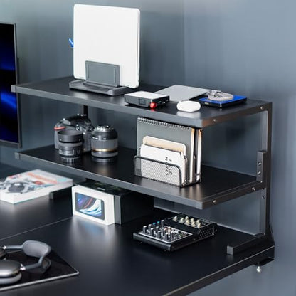 VIVO Black Clamp-on 30 inch 2-Tier Desk Shelf, STAND-SHELF30C | Above or Below Desk, 2 Level Shelving Unit for Table Accessories, Gaming Devices, and More, Storage Tray, Desktop Organizer
