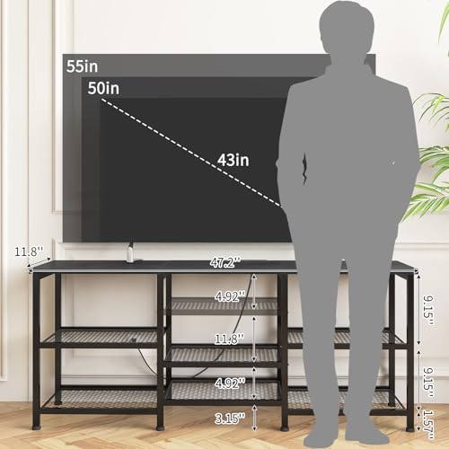 YGEOMER Entertainment Center for TVs Up to 50 Inch, Entertainment Stand with Power Outlet and LED Lights Open Storage Shelves, TV Console Table for Living Room and Bedroom, Black - color: Black