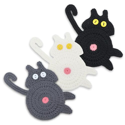 Cat Coasters, 3PCS Cat Gift for Cat Lovers, Gift for Her, Funny Gifts, Coasters for Drinks (White, Black, Grey) - color: Cat Coasters a