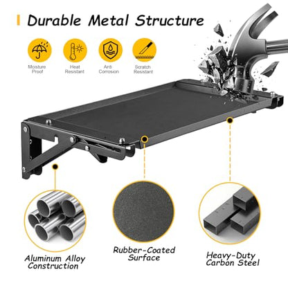 Wall-Mounted Folding Metal Workbench with Magnetic Tool Tray, Heavy-Duty Fold-Down Work Table for Garage, Workshop, Toolbox & Storage Systems, Space-Saving Steel Work Surface