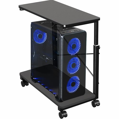VIVO Large Mobile Adjustable 2-Tier PC Stand, Premium Gaming CPU Computer Tower and Mouse Storage, Rolling Floor Cart, Locking Caster Wheels, Black, CART-PC03P - style: Full Tower Premium Cart
