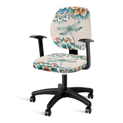 Dragonfly Office Chair Covers 2 Piece Washable Seat and Back Cover Boho Flower Computer Chair Seat Covers Universal Fit Most Wheelchairs,Computer Chairs,Gaming Chairs Padded Covers - color: Dragonfly 2