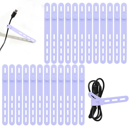 Donruby 24Pcs Silicone Cable Ties - Reusable & Washable with Locking Buckles, Adjustable Fastening Cable Management Straps, Multi-Purpose High Elasticity Cord Organizer (Purple) - color: Purple