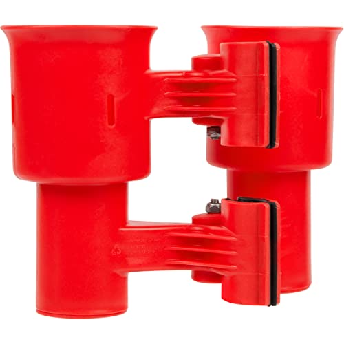 ROBOCUP, (Red), Patented Clamp On Boat Cup Holder |Multifunction Dual Drink Caddy for Fishing Poles, Tools, Net, Gaff |Portable Storage for Boating, Beach, Umbrellas, Golf Carts, Strollers - color: Red, size: Standard Spring