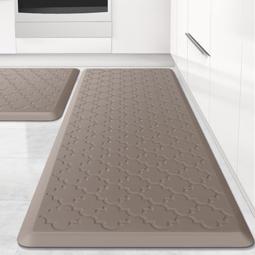 Kitchen Mat [2 PCS] Cushioned Anti-Fatigue Floor Mat Water Resistant Non-Skid Kitchen Mats and Rugs Ergonomic Comfort Foam Kitchen Rugs Standing Mat for Floor Office Sink (Khaki,20"x30"+20"x47") - color: Khaki, size: 20"x30"+20"x47"