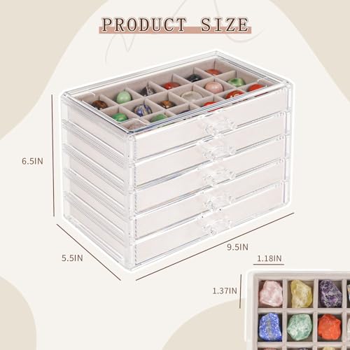 Bfttlity Acrylic Rock Display Case, 90 Grids Rock Collection Box for Kids, Clear Display Cases for Stones Collectibles Gemstone Crystals Storage Boxes (90 Grids) - size: 90 Grids