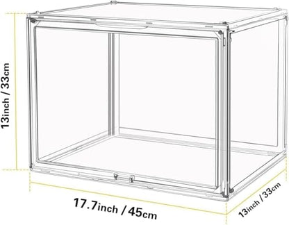 GUDEMAY Large Clear Stackable Acrylic Storage Bins with Door, Dustproof Figure Collectibles Display Case, Football & Motorcycle Helmet Showcase, Basketball, Sports Memorabilia Organizer (XL, Count, 3) - size: XL