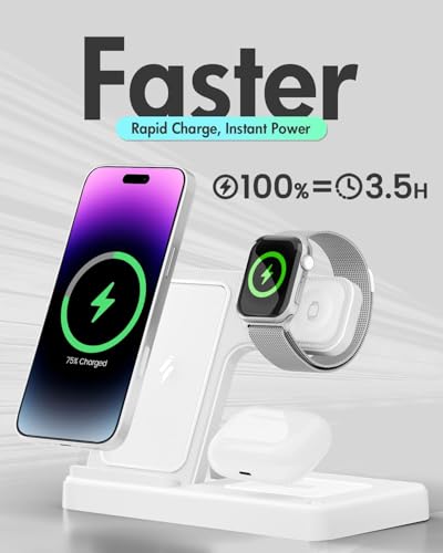Wireless Charger Stand Charging Station: 3 in 1 Charger Stand Multiple Devices for Apple - iPhone 17 16e 16 15 14 Pro Max 13 12 - Watch 11 10 9 8 7 6 5 4 3 2 SE and Ultra Series-Airpods 4 3 Pro, White - color: White