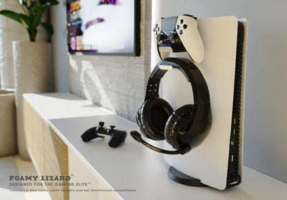 Foamy Lizard PS5 Controller Charger v2.0 Console & Wall Mount for Playstation 5 EDGE & DualSense Fast Charging Station Hanging Dock, Headphone Hook, LED, Overcharge Protection (PS5 White+Black) - color: PS5 White+Black