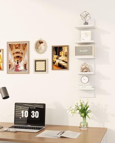 IBUYKE 5 Tier Wall Shelf Unit,White Vertical Shelf,Floating Storage Wall Shelf,Organizer Tall Tower Design Decorative Wall Mount Shelving for Home, Bedroom,Living Room,Office Decor WBC009W - color: White, size: 5 Tier