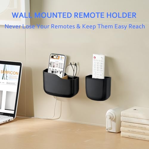 SUNFICON Wall Mount Remote Holder TV FAN Remote Control Holder Bedside Caddy Wall Organizer Phone Holder for Office Adhesive Media Player Controller Holder Box Tray Home Desk Nightstand Black 6PACK - color: 6PACK BLACK