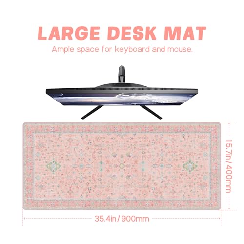 Baziabbo Pink Floral Desk Mat,XXL Extended Big Mouse Pad,Gaming Mousepad with Stitched Edge,Non-Slip Rubber Base Keyboard Desk Pad for Home Office Study Game - color: A-Pink Floral