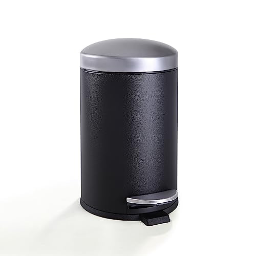 SunnyPoint 4.5 Liter(1.2 Gallon) Round Trash Can with Plastic Inner Bucket; Bathroom, Office, Kitchen and Bedroom Step On and Slow Close (BLK+SN) - color: BLK+SN, size: Small