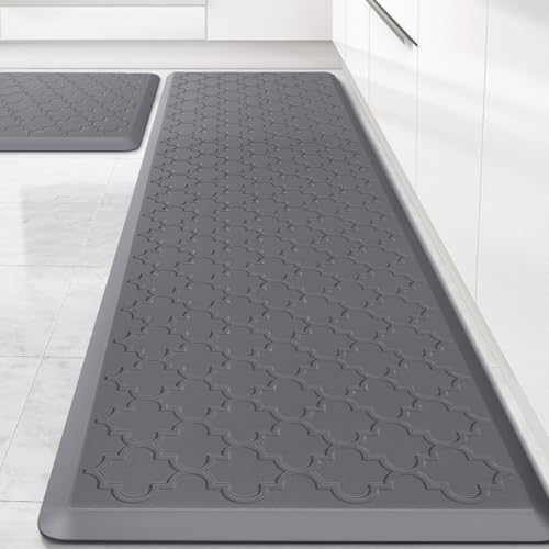 Kitchen Mat [2 PCS] Cushioned Anti-Fatigue Floor Mat Water Resistant Non-Skid Kitchen Mats and Rugs Ergonomic Comfort Foam Kitchen Rugs Standing Mat for Floor Office Sink (Grey,20"x30"+20"x60") - color: Stylish Grey, size: 20"x30"+20"x60"