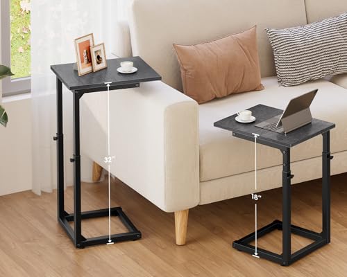 Vagusicc C-Shaped End Table, 33" Tall C Table Adjustable Height Side Table, Small Couch Table with Metal Frame, Slide Under Sofa TV Tray for Living Room, Bedroom, Bedside, Small Spaces, Gray Walnut - color: Gray Walnut, style: Ordinary