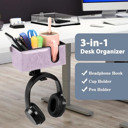 Desk Cup Holder Clip on Pen Holder Headphone Hanger Headset Stand Rotatable Clamp Hook Under Desk (Violet) - color: Violet