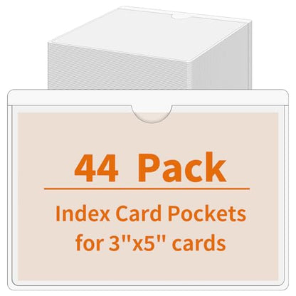 44 Pack Labels for Storage Bins, 3×5 Inches Index Card Holder Organizer, Clear Adhesive Pockets, Plastic Label Holders for Tote Library Card Bins Box Drawer Classroom Organization - size: 3×5 inch