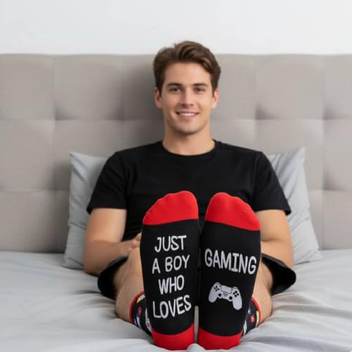 HAPPYPOP Music Gifts for Music Lovers - Guitar Saxophone Violin Socks for Musicians Players - color: Just Boy Gaming Black