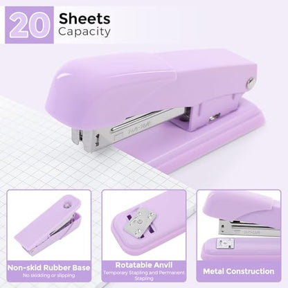 SKYDUE Purple Office Supplies Set, Purple Office Desk Accessories 10PCS, Pencil Holder for Desk, Stapler, Tape Dispenser, Scissors, Ruler, Binder/Paper Clips and 1000pcs Staples,Desk Supplies Set - color: Purple