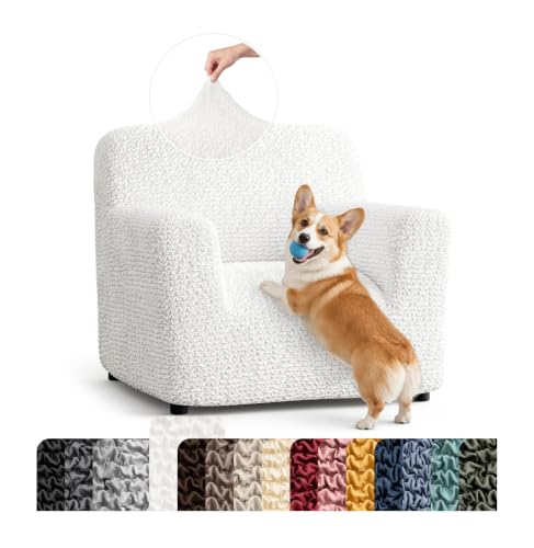 Premium Stretch Couch Covers for Sofa - Sofa Chair Cover Washable, Dogs & Pets Friendly - Elastic Polyester Loveseat Slipcovers - Non-Slip Love Seat Couch Covers - Crisp White (21"-39" Wide) - color: Crisp White, size: 21"-39" Wide