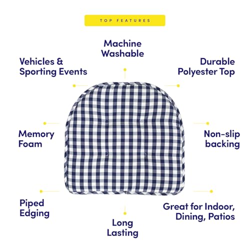 Sweet Home Collection Chair Cushion Memory Foam Pads Tufted Slip Non Skid Rubber Back U-Shaped 17" x 16" Seat Cover, 4 Count (Pack of 1), Checkered Navy/White - color: Checkered Navy/White, size: 4 Pack, style: Foam Pads