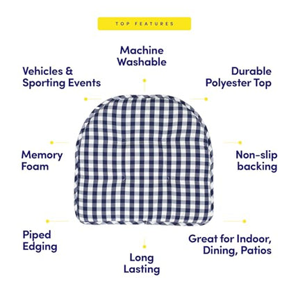 Sweet Home Collection Chair Cushion Memory Foam Pads Tufted Slip Non Skid Rubber Back U-Shaped 17" x 16" Seat Cover, 4 Count (Pack of 1), Checkered Navy/White - color: Checkered Navy/White, size: 4 Pack, style: Foam Pads