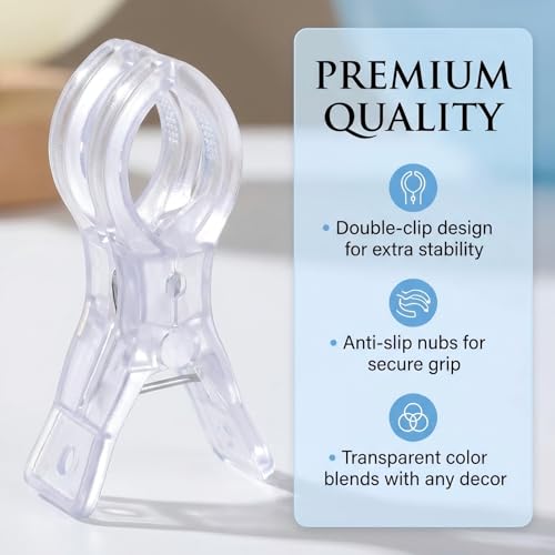 Balloon Arch Clips, Transparent, 20pcs, 3.54inch | Large Plastic Spring Clip, Heavy Duty Clamps, Clear, For Backdrop, For Balloon Arch