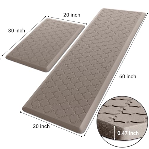 Kitchen Mat [2 PCS] Cushioned Anti-Fatigue Floor Mat Water Resistant Non-Skid Kitchen Mats and Rugs Ergonomic Comfort Foam Kitchen Rugs Standing Mat for Floor Office Sink (Khaki,20"x30"+20"x60") - color: Khaki, size: 20"x30"+20"x60"