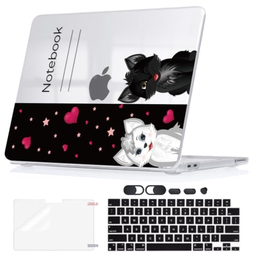Ultra Slim Lightweight Hard Shell for 2026 MacBook Neo 13 (A3404, A18 Pro), All-in-One 5 Piece Protective Kit, Notebook & Cat Pattern - color: Cat & Lover