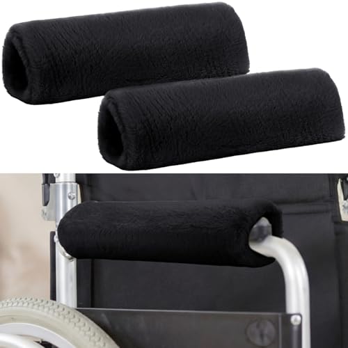 Threlaco 2 Pcs Wheelchair Armrest Covers Soft Fluffy Foam Wheelchair Armrest Pads Non Slip Arm Rest Cover Cushion Pad for Armchairs Office Chairs(Black) - color: Black