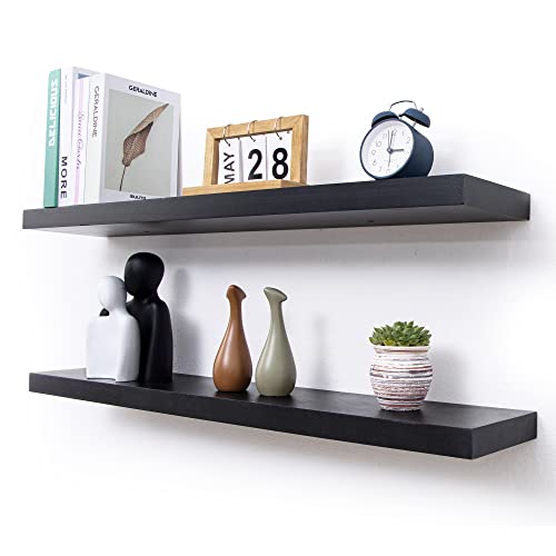 fuqing Black Floating Shelves for Wall - 36 Inch Lightweight Wood Wall Shelves Set of 2 - Floating Black Shelves for Storage Display Ledges for Bedroom Kitchen Living Room - color: Black, size: 36 Inch