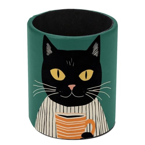 Funny Cat Pen Holder Pencil Organizer for Desk, 3.1” x 3.1” x 3.9” Pencil Cup Office Supplies, Large Capacity Cute Pen and Makeup Brush Holder for Desktop, Home, School - color: Funny Cat