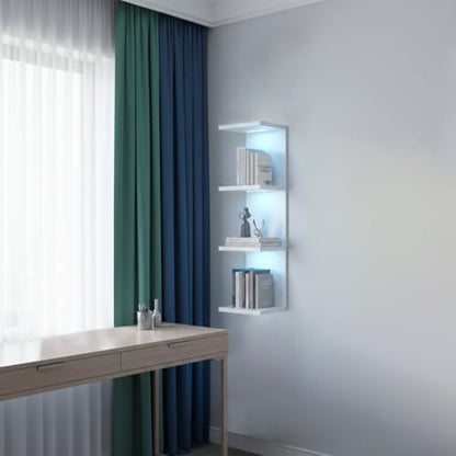 4 Tier RGB Wall Shelf-Gaming Shelf with Remote Control, Lack Shelves with Light for Bedroom | Easy to Install Cosmetic & Display Modern Shelf, White - color: 4r-white
