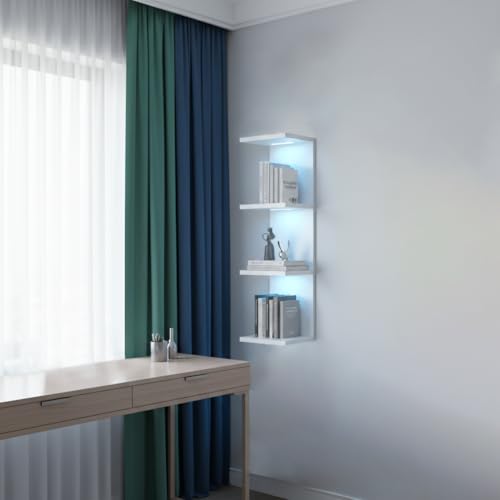 4 Tier RGB Wall Shelf-Gaming Shelf with Remote Control, Lack Shelves with Light for Bedroom | Easy to Install Cosmetic & Display Modern Shelf, White - color: 4r-white