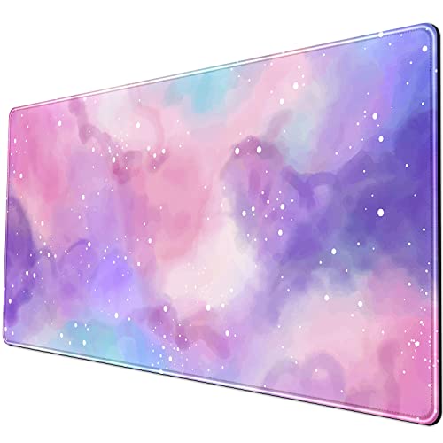 Desk Pad Purple Starry Sky Cute Gaming Mouse Pad Galaxy Gamer Girl Cute Pink Desk Decor Keyboard Desk Mat, Stitched Edges Desktop with Stitched Edges Non-Slip Large Computer Mat 31.5x15.7 in - color: B-pink Lucky Clouds