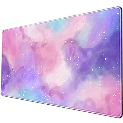 Desk Pad Purple Starry Sky Cute Gaming Mouse Pad Galaxy Gamer Girl Cute Pink Desk Decor Keyboard Desk Mat, Stitched Edges Desktop with Stitched Edges Non-Slip Large Computer Mat 31.5x15.7 in - color: B-pink Lucky Clouds