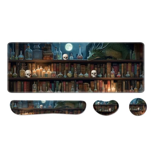 Desk Pad and Keyboard Wrist Rest, Large Mouse Pad + Keyboard Pad+Mouse Wrist Support, Non-Slip Desk Mat Protector for Office, Home 31.5×11.8 Inches Gothic Skull - color: Gothic Skull