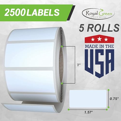 Neon Red Sticker Label Rolls 1.57" x 0.75", 5 Rolls- 2500-Pack, Rectangular Easy Write Labels 40mmx19mm by Royal Green - color: Neon Red, size: 2500